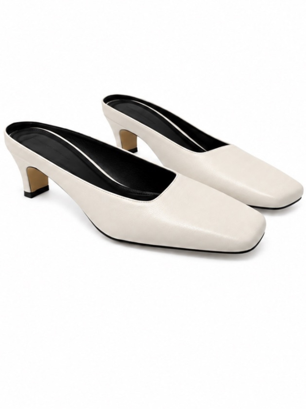 NEW French Connection Cream Square-Toe Low Heel Mules